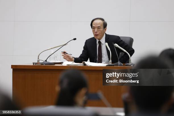 Kazuo Ueda, governor of the Bank of Japan , during a news conference at the central bank's headquarters in Tokyo, Japan, on Tuesday, Dec. 19,...