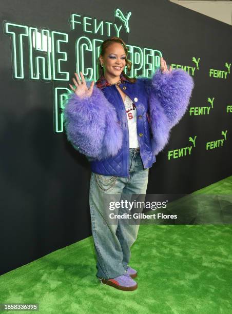 Rihanna at the Fenty x Puma Creeper Phatty Launch Party held at NeueHouse Hollywood on December 18, 2023 in Los Angeles, California.