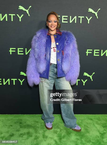 Rihanna at the Fenty x Puma Creeper Phatty Launch Party held at NeueHouse Hollywood on December 18, 2023 in Los Angeles, California.