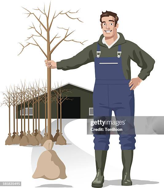 greenkeeper with trees - plant nursery worker stock illustrations