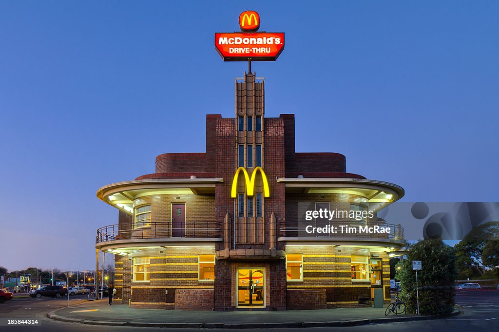 Art Deco McDonalds in Blue Hour and HDR