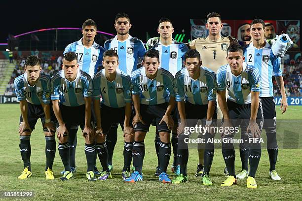 Players of Argentina pose for a team photo prior to the FIFA U-17 World Cup UAE 2013 Group E match between Argentina and Canada at Al Rashid Stadium...