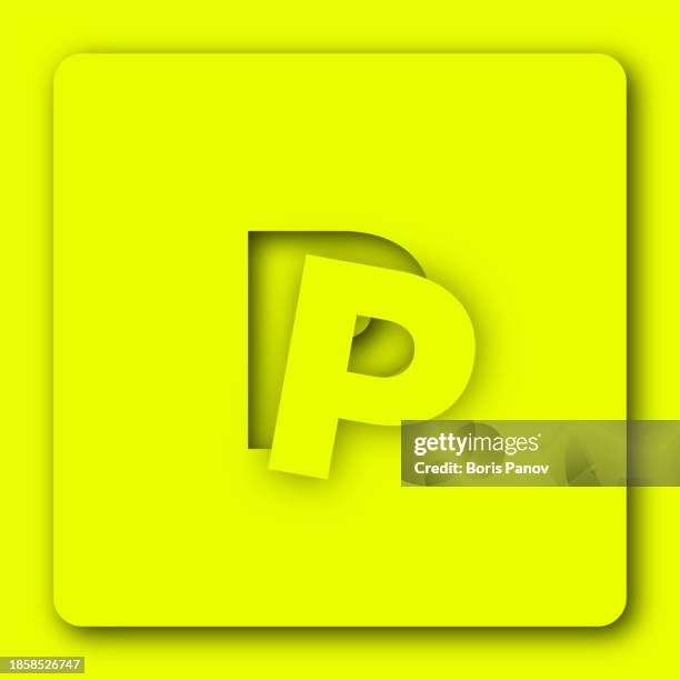 giant capital p letter falling out of 3d paper cutout in skeuomorphic or neumorphism style for app icon in bright color - letter p stock illustrations