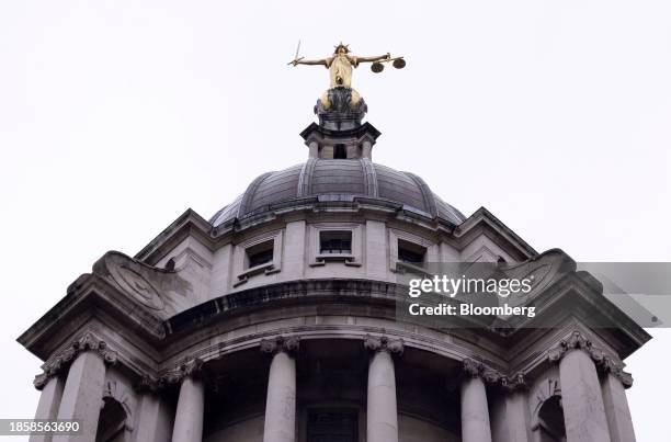 Statue of Lady Justice atop the Central Criminal Court in London, UK, on Wednesday, Dec. 13, 2023. From overcrowded prisons to record court backlogs,...