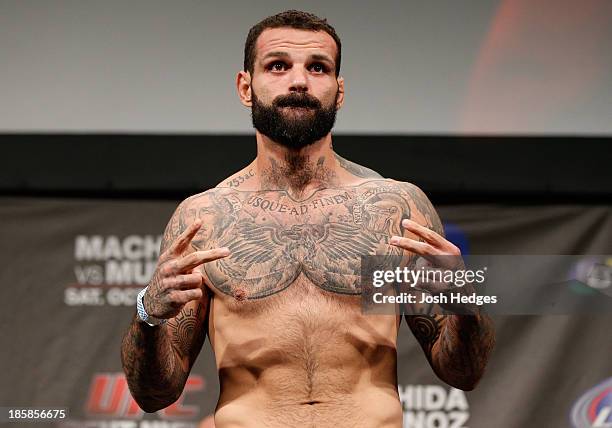 Alessio Sakara weighs in during the UFC weigh-in event at Manchester Central on October 25, 2013 in Manchester, England.