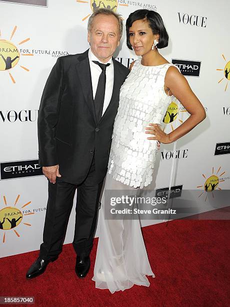 Gelila Puck and Wolfgang Puck arrives at the Gelila And Wolfgang Puck's Dream For Future Africa Foundation Gala at Spago on October 24, 2013 in...