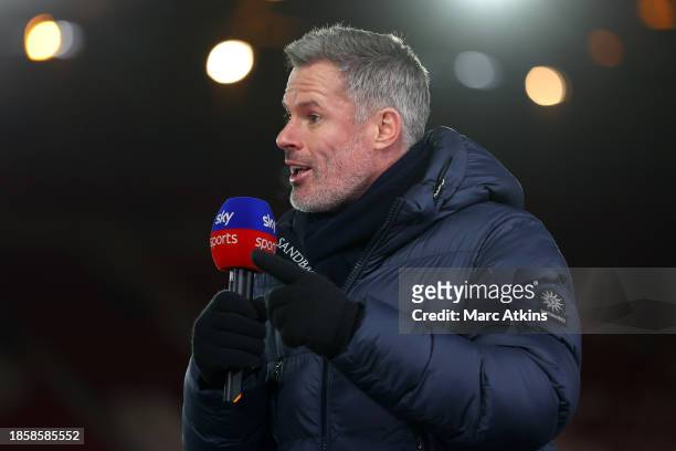 Sky Sports pundit Jamie Carragher during the Premier League match between Nottingham Forest and Tottenham Hotspur at City Ground on December 15, 2023...