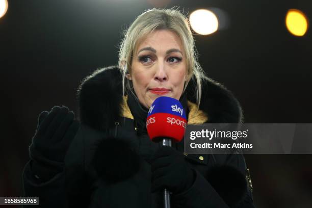 Sky Sports presenter Kelly Cates during the Premier League match between Nottingham Forest and Tottenham Hotspur at City Ground on December 15, 2023...