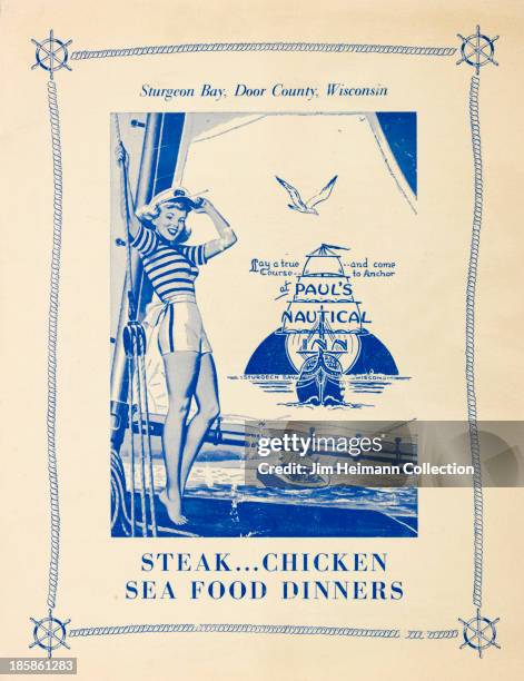 Menu for Paul's Nautical reads "Paul's Nautical Steak...Chicken Sea Food Dinners" from 1949 in USA.