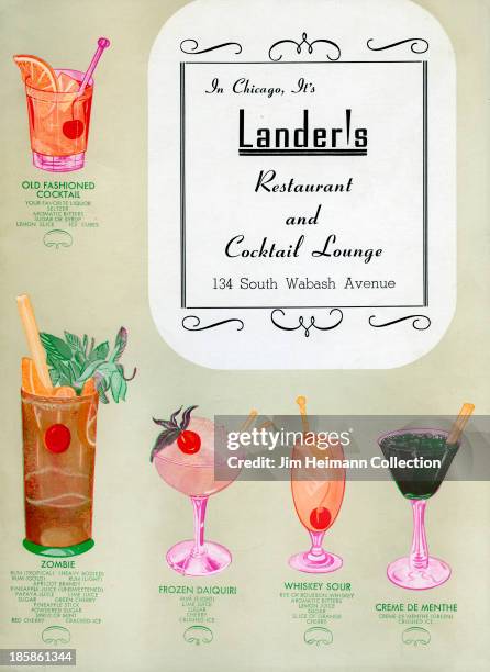 Menu for Lander's Restaurant and Cocktail Lounge reads "In Chicago, it's Lander's Restaurant and Cocktail Lounge" from 1949 in USA.