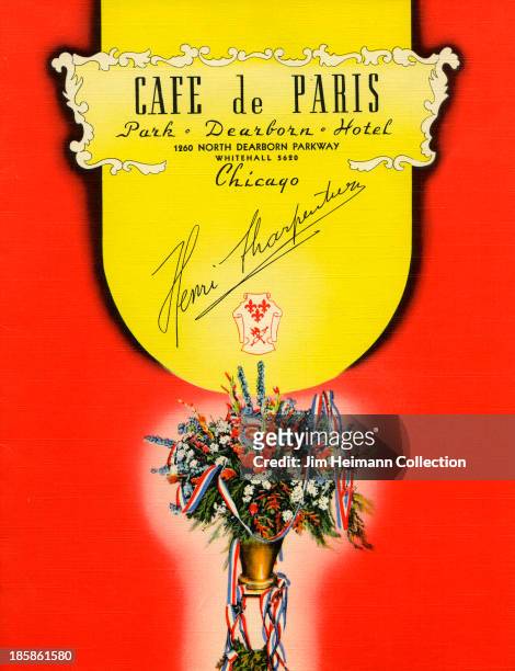Menu for Cafe de Paris, Park Dearborn Hotel reads "Cafe de Paris, Park Dearborn Hotel" from 1950 in USA.