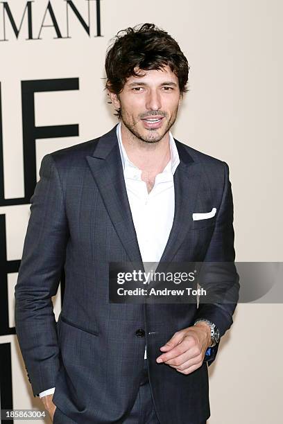 Model Andres Velencoso attends Giorgio Armani - One Night Only New York at SuperPier on October 24, 2013 in New York City.