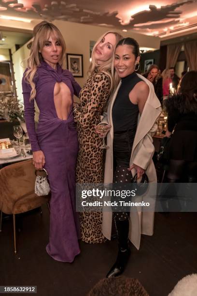 Erica Pelosini, Shea Marie and Raissa Gerona attend an intimate dinner hosted by REVOLVE & FWRD at The Snow Lodge on December 14, 2023 in Park City,...