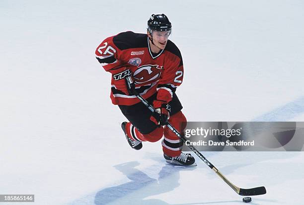 Patrik Elias of the New Jersey Devils skates against the Dallas Stars in Game 4 of the Stanley Cup Final at the Reunion Arena on June 5, 2000 in...