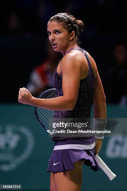 Sara Errani of Italy celebrate victory after her match against Jelena Jankovic of Serbia during day four of the TEB BNP Paribas WTA Championships at...