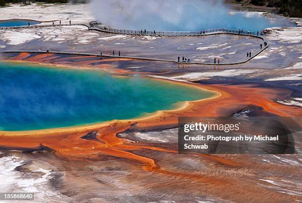 grand prismatic spring, yellowstone - grand prismatic spring stock pictures, royalty-free photos & images