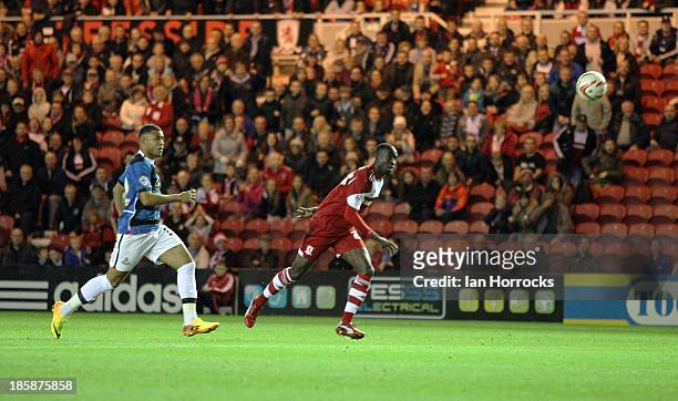 Albert Adomah scores the first goal for Middlesbrough during the Sky Bet Championship game between Middlesbrough and Doncaster Rovers at the...