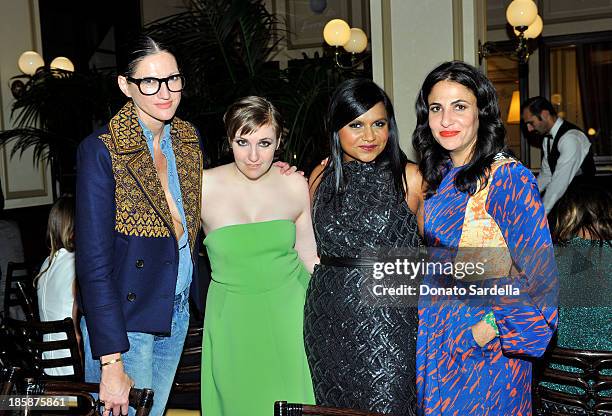 Crew creative director Jenna Lyons, writer Lena Dunham, actress Mindy Kaling, and producer Jennifer Konner attend a dinner to celebrate the 2013...