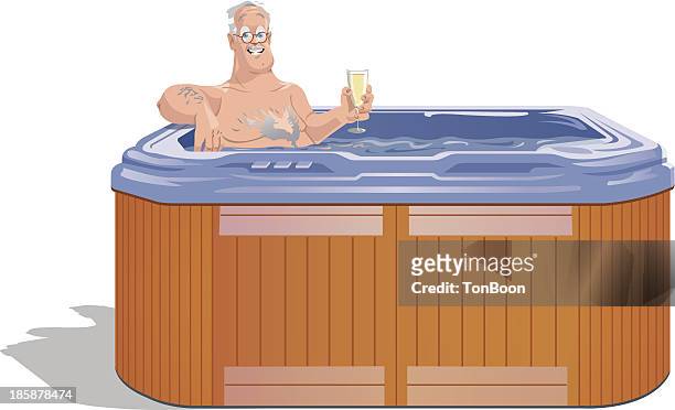 man relaxing in hot tub - whirlpool stock illustrations