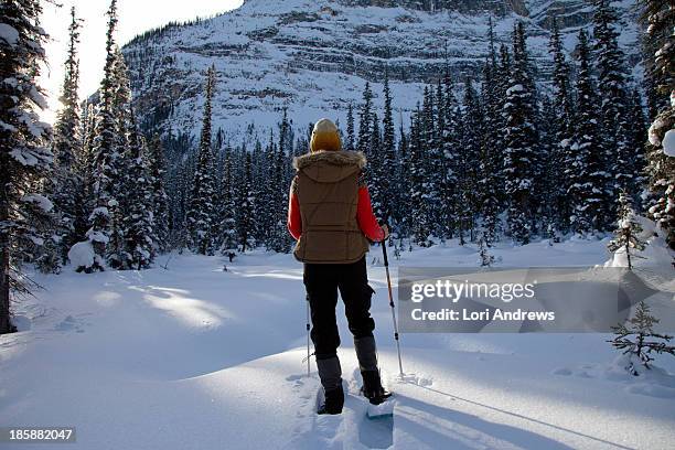 woman with fur trimmed jacket skiing - woman fur jacket stock pictures, royalty-free photos & images