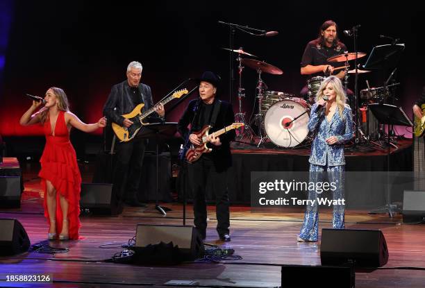 Lily Pearl Black, Clint Black and Lisa Hartman Black perform during America Salutes You 2023 Concert For Gratitude at The Fisher Center for the...