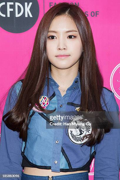 Son Na-Eun of South Korean girl group A Pink attends during at the 'Kwak Hyun-Joo' show on day five of the Seoul Fashion Week Spring/Summer 2014 at...