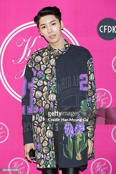 South Korean actor No Min-Woo attends during at the 'Kwak Hyun-Joo' show on day five of the Seoul Fashion Week Spring/Summer 2014 at Yeoido Park on...