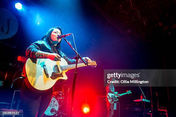 Lucy Spraggan performs onstage during a night of her October November 2013 Tour at O2 Academy Leicester on October 25, 2013 in Leicester, England.