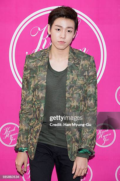 South Korean actor Lee Hyun-Woo attends during at the 'Kwak Hyun-Joo' show on day five of the Seoul Fashion Week Spring/Summer 2014 at Yeoido Park on...