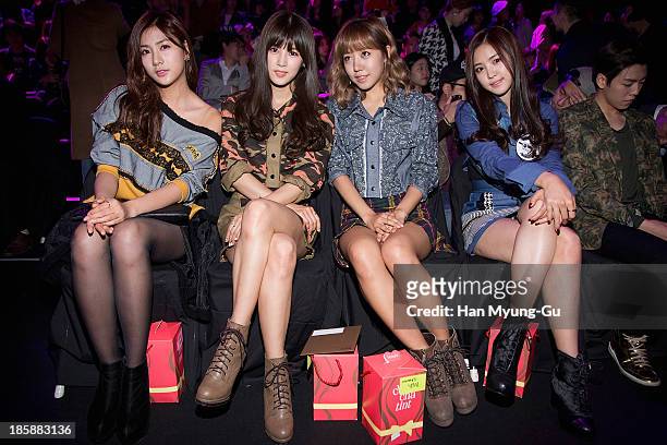 Oh Ha-Young, Park Cho-Rong, Kim Nam-Joo and Son Na-Eun of South Korean girl group A Pink attend during at the 'Kwak Hyun-Joo' show on day five of the...