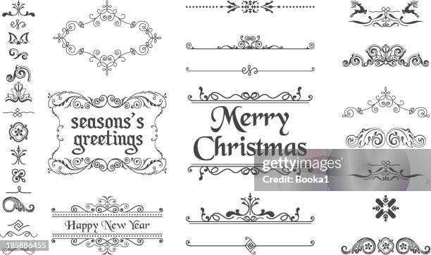 weihnachten dekoration kollektion - schnörkel schrift stock-grafiken, -clipart, -cartoons und -symbole