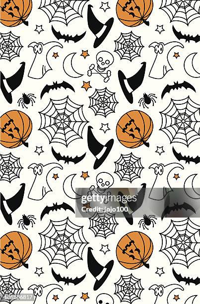 halloween elements & icons in a pattern - half moon stock illustrations