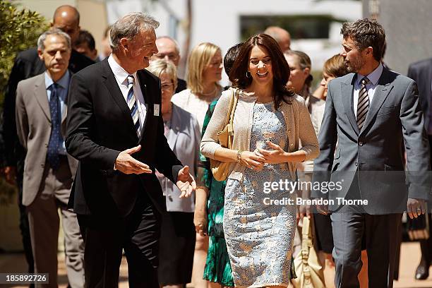 Princess Mary of Denmark shares a joke with John Bertrand prior to the launch of eSmart Homes Digital License, The Alannah and Madeline Foundation on...