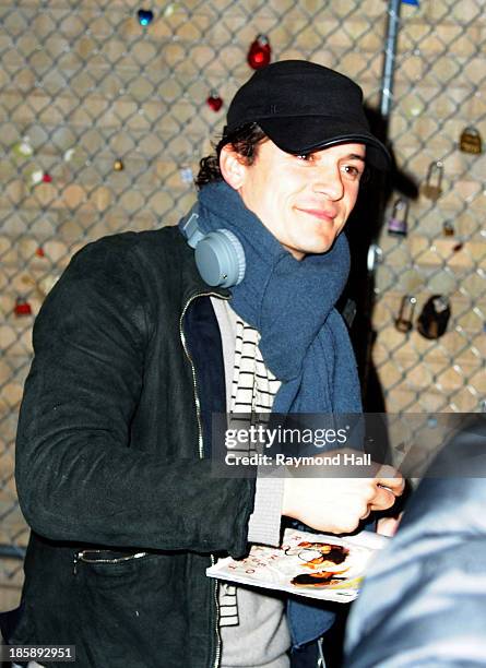 Actor Orlando Bloom is seen outside "Romeo and Juliet" on Broadway on October 25, 2013 in New York City.