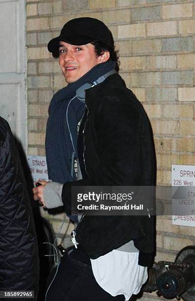 Actor Orlando Bloom is seen outside "Romeo and Juliet" on Broadway on October 25, 2013 in New York City.