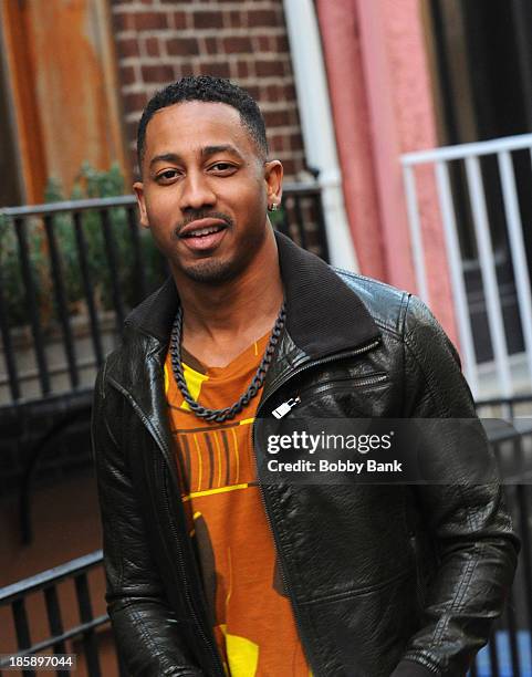 Actor Brandon T. Jackson on the set of the Hulu TV show "Deadbeat" on October 25, 2013 in New York City.