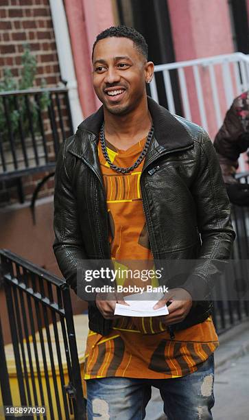 Actor Brandon T. Jackson on the set of the Hulu TV show "Deadbeat" on October 25, 2013 in New York City.