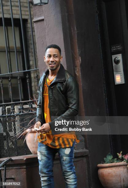 Actor Brandon T. Jackson on the set of the Hulu TV show "Deadbeat" on October 25, 2013 in New York City.