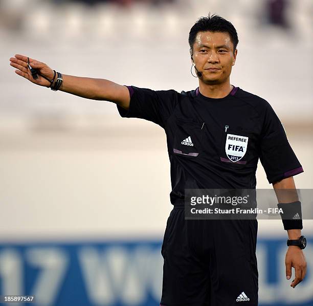 Referee Dong Jin Kim looks on during the FIFA U 17 World Cup group F match between Sweden and Mexico at Khalifa Bin Zayed Stadium on October 25, 2013...