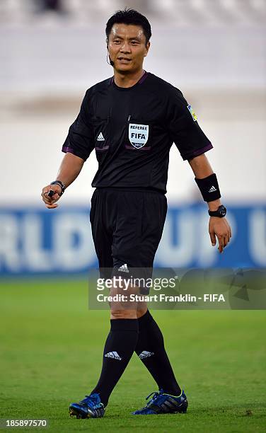 Referee Dong Jin Kim looks on during the FIFA U 17 World Cup group F match between Sweden and Mexico at Khalifa Bin Zayed Stadium on October 25, 2013...