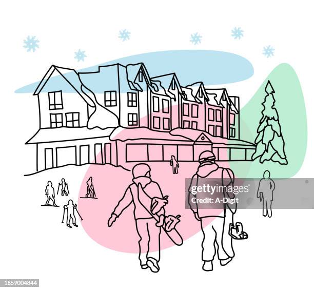 snowboard resort pastel - chalet stock illustrations