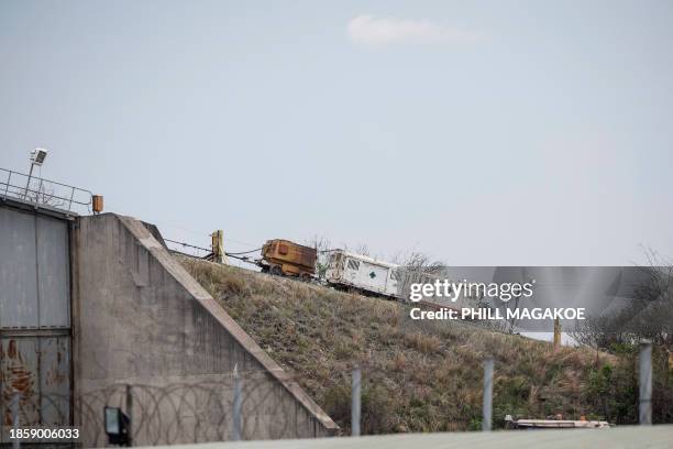General view of a small medical train operating at the north shaft of Bafokeng Rasimone Platinum Mine near Rustenburg on December 19, 2023. More than...