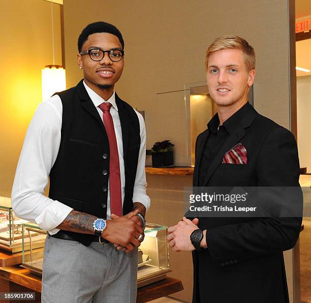 Kent Bazemore and Evan Newton attend the David Yurman Launch of The Meteorite Collection at Westfield Valley Fair on October 25, 2013 in Santa Clara,...