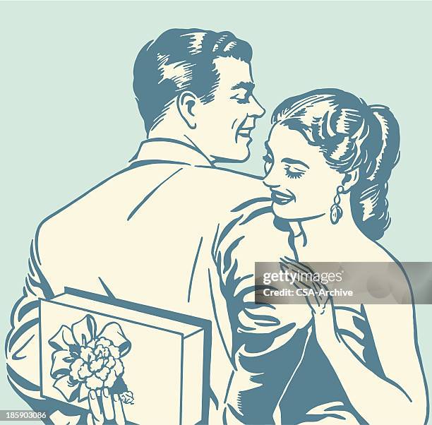 happy couple - flirting stock illustrations