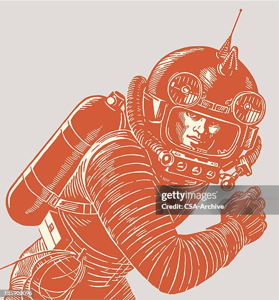 ilustrações de stock, clip art, desenhos animados e ícones de astronauta vestindo um spacesuit - roupa de astronauta
