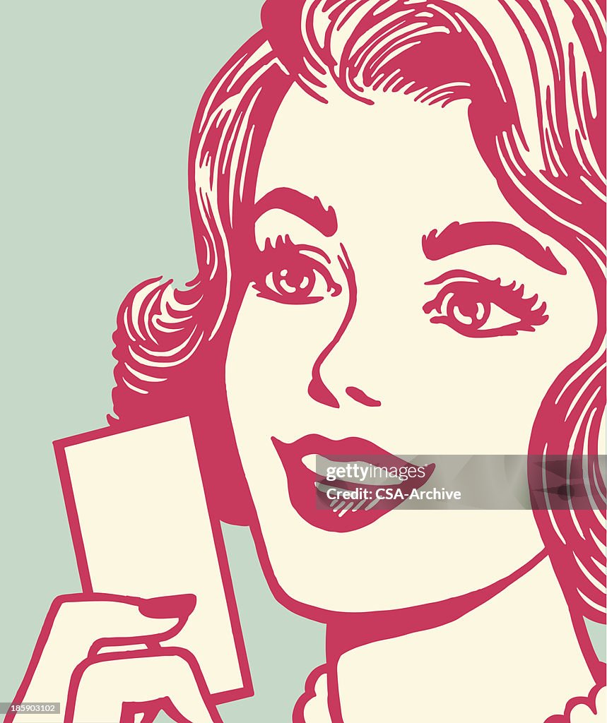 Woman Holding a Card