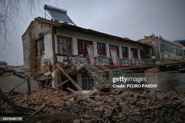 General view shows a collapsed building after an earthquake in Dahejia, Jishishan County in northwest China's Gansu province on December 19, 2023.