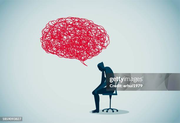 a man with a lot on his mind - clutter stock illustrations