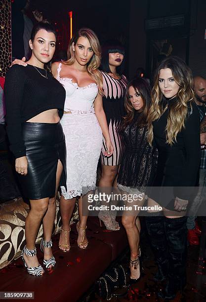 Kourtney Kardashian, Kim Kardashian, Blac Chyna, Robin Antin and Khloe Kardashian celebrate Kim Kardashian's 33rd birthday at Tao Las Vegas on...