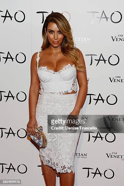Kim Kardashian arrives at her 33rd birthday at Tao Las Vegas on October 25, 2013 in Las Vegas, Nevada.